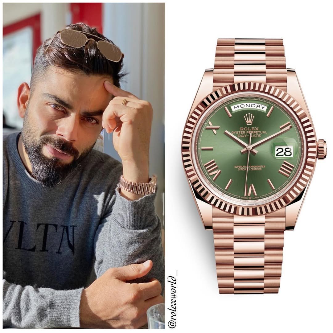 ROLEX OYSTER ROSE GOLD OLIVE GREEN DAIL VIRAT KOHLI EDITION